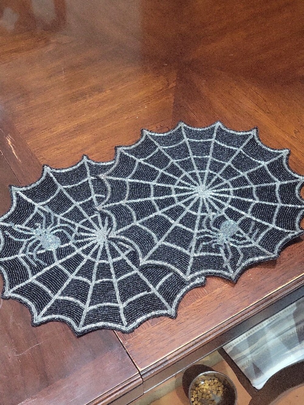 Halloween Spider Web Beaded Placemat - Black and Silver...set Of 2